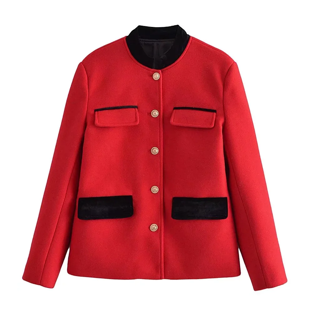 

xikom 2021 Autumn Red Women Vintage Long Sleeve Slim Office Lady Blazer Female Single-Breasted Streetweaer Suit Chic Top