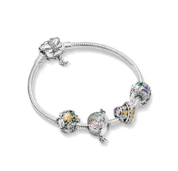 

Original 925 Sterling Silver Moments Flower Colour Story Decorative Butterfly Clasp Bracelet Fit Bead Charm Diy Jewelry