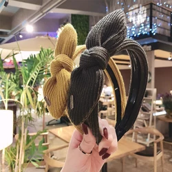 New Rabbit Ears Bow Knitted Headbands Solid Woolen Knot Teeth No-Slip Hairbands For Women Girls Hair Hoop Accessories Headwear