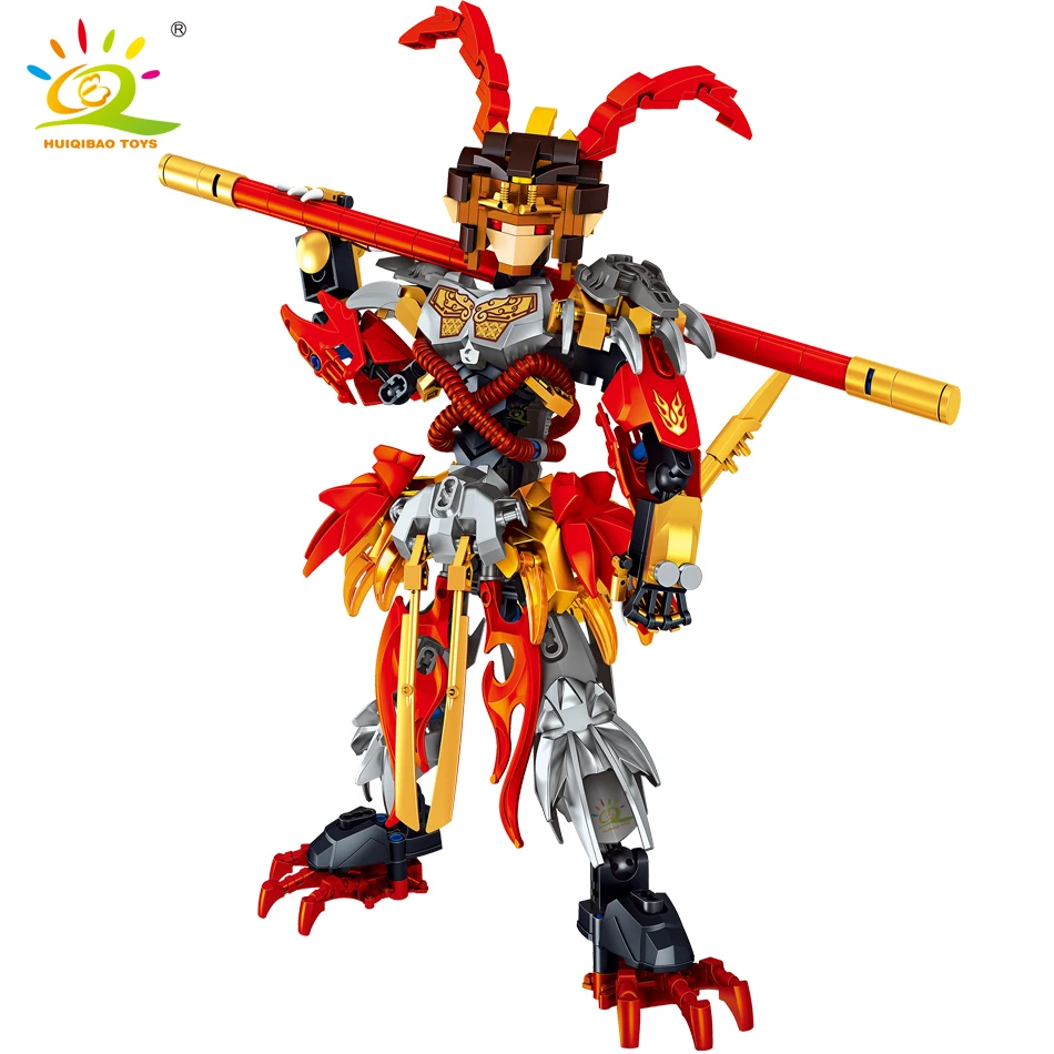 HUIQIBAO 316pcs Monkey King Warrior Mech Sun Wukong Monkie Mecha Figures City Building Blocks Bricks Set Children Toys Kids Gift