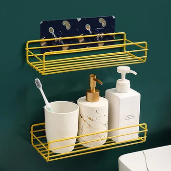 

Bathroom Wrought Iron Storage Rack Free Punching Wall Hanging Basket Kitchen Accessories Wall Shelf Punch-Free Corner Rack 1 Pcs