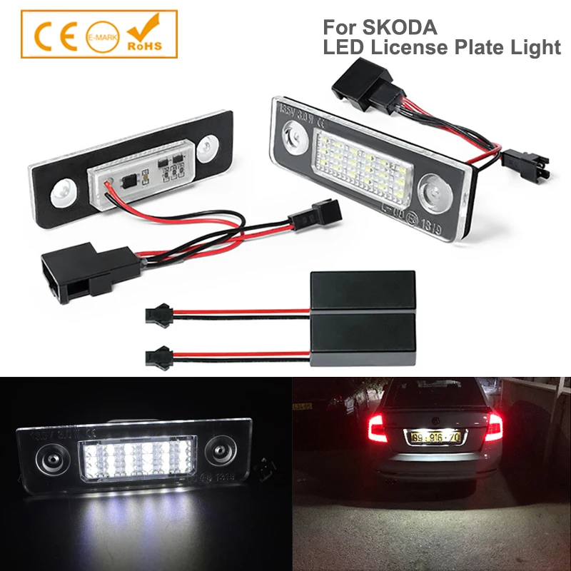 

2pcs Error Free LED License Plate Lights For SKODA Octavia Facelift Rommester tail number plate lamps Accessories Car styling