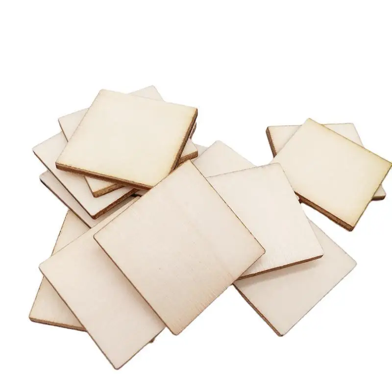 

50PCS 40MM Unfinished Wooden Squares Pieces Blank Wood Slices Square Cutouts for DIY Crafts Painting Staining Burning Coasters