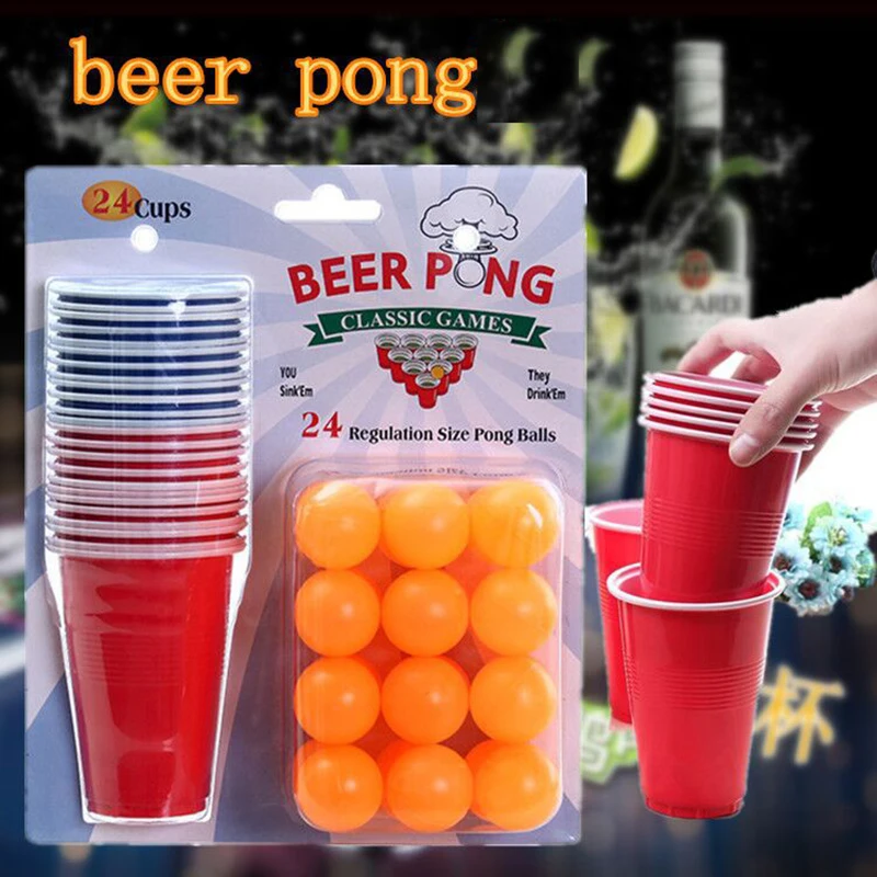 

1 Set Entertainment Fun Party Drinking Game Drin king Party Game Toy Board Game Beer Pong Kit 24 Pong Balls and 24 Red Cups