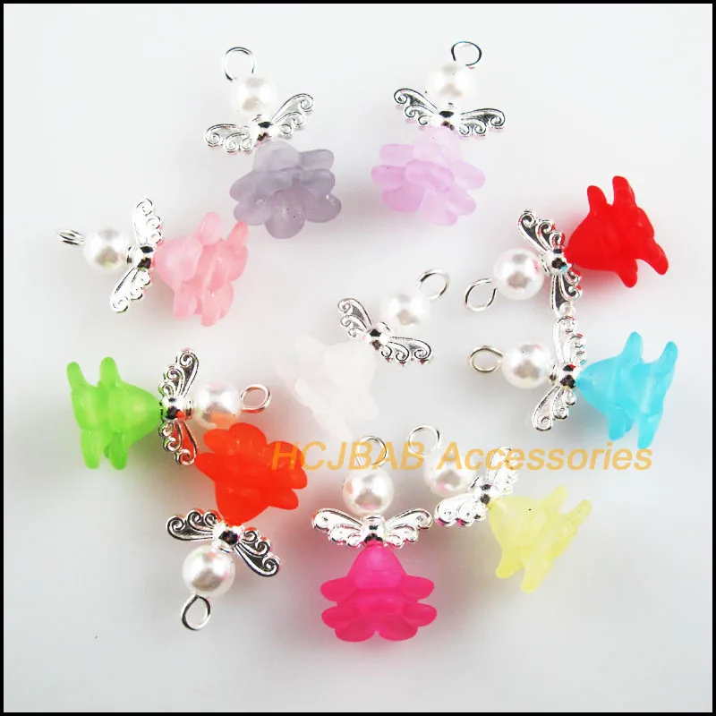 20Pcs Mixed Tiny Acrylic Angel Silver Plated Wings Charms Pendants 14x22mm | Украшения и аксессуары