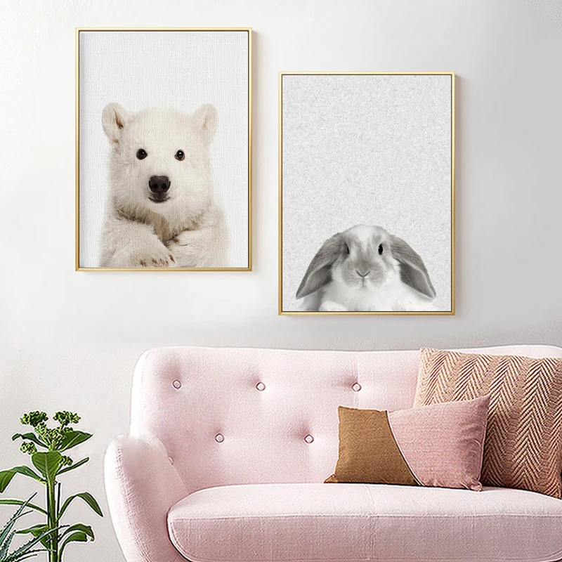 

Polar Bear and Rabbit Poster Nordic Minimalist Style Splicing Combination Living Room Bedroom Decoration Poster Frameless