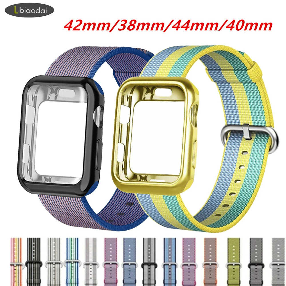 Чехол + лямка из нейлоновой ткани для apple watch Полосы apple watch 4 полосы 44 мм/40 мм наручных часов iwatch, ремешок 42 мм/38 мм, correa, Браслет fitbit заряд 3/2/1
