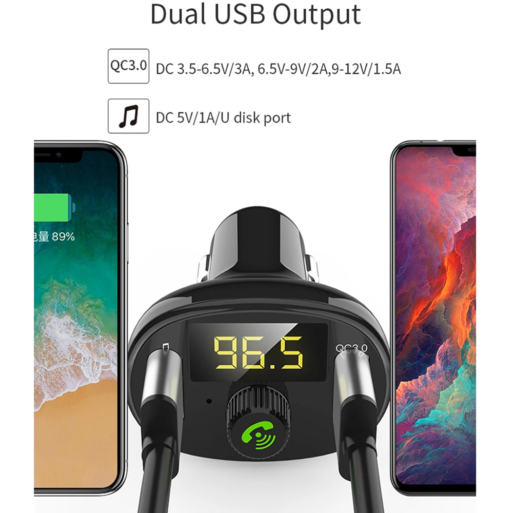 Автомобильный Bluetooth fm-передатчик беспроводной Автомобильный USB зарядное устройство fm-модулятор передатчик Радио адаптер QC3.0 громкой связи mp3-плеер