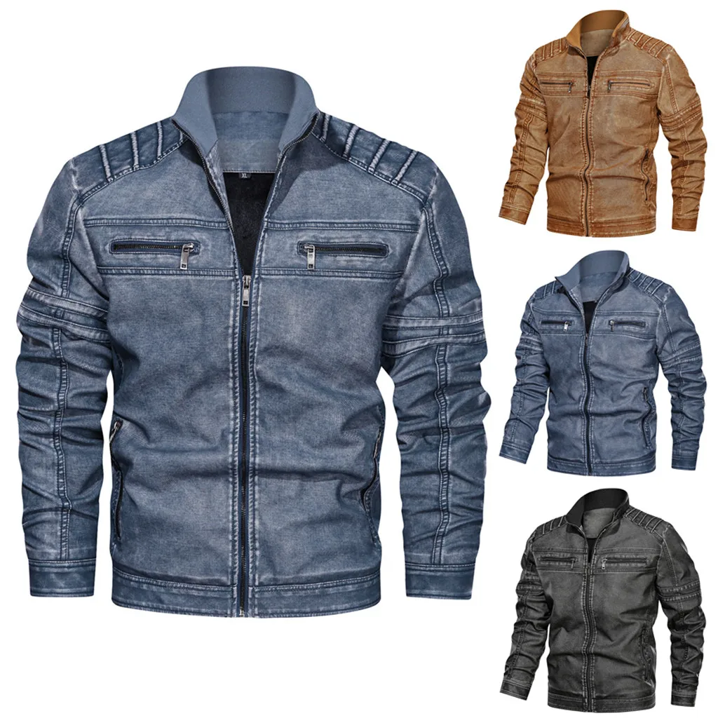 Chaqueta Hombre джинсовая куртка большого размера однотонная Повседневная куртка из потертой кожи с воротником-стойкой Moletom женское Inverno мужская куртка