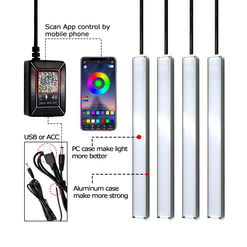4x светодиодный светильник для ног автомобиля, лампа для окружающей среды, Беспроводное дистанционное управление музыкой, несколько режимов, автомобильный интерьерный декоративный атмосферный светильник