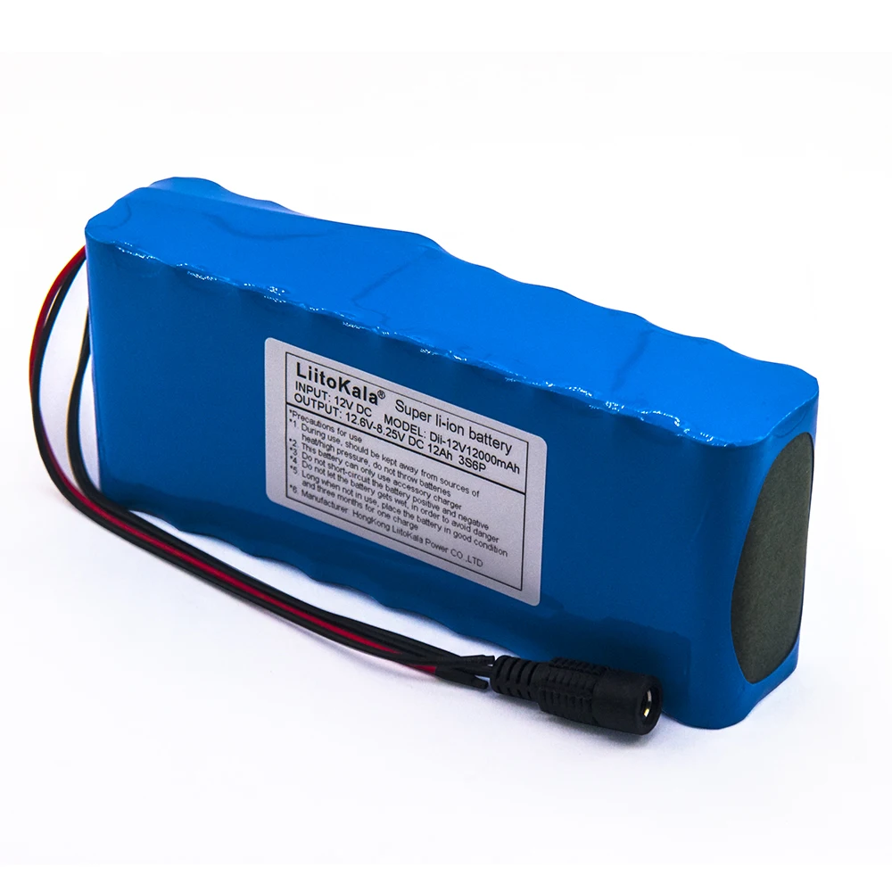 12V литиевая батарея 18650 перезаряжаемая батарея DC 11,1 V 12,6 V большая емкость 12000mAh светодиодный светильник наружная батарея для рыбалки