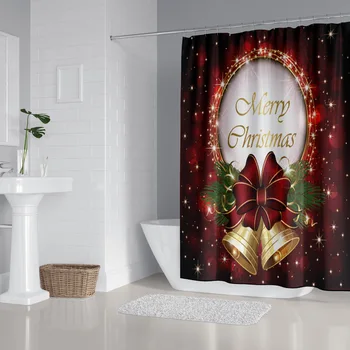 

Aggcual Christmas shower curtain decoration bells digital printing Bathroom window curtain polyester waterproof accessory y31