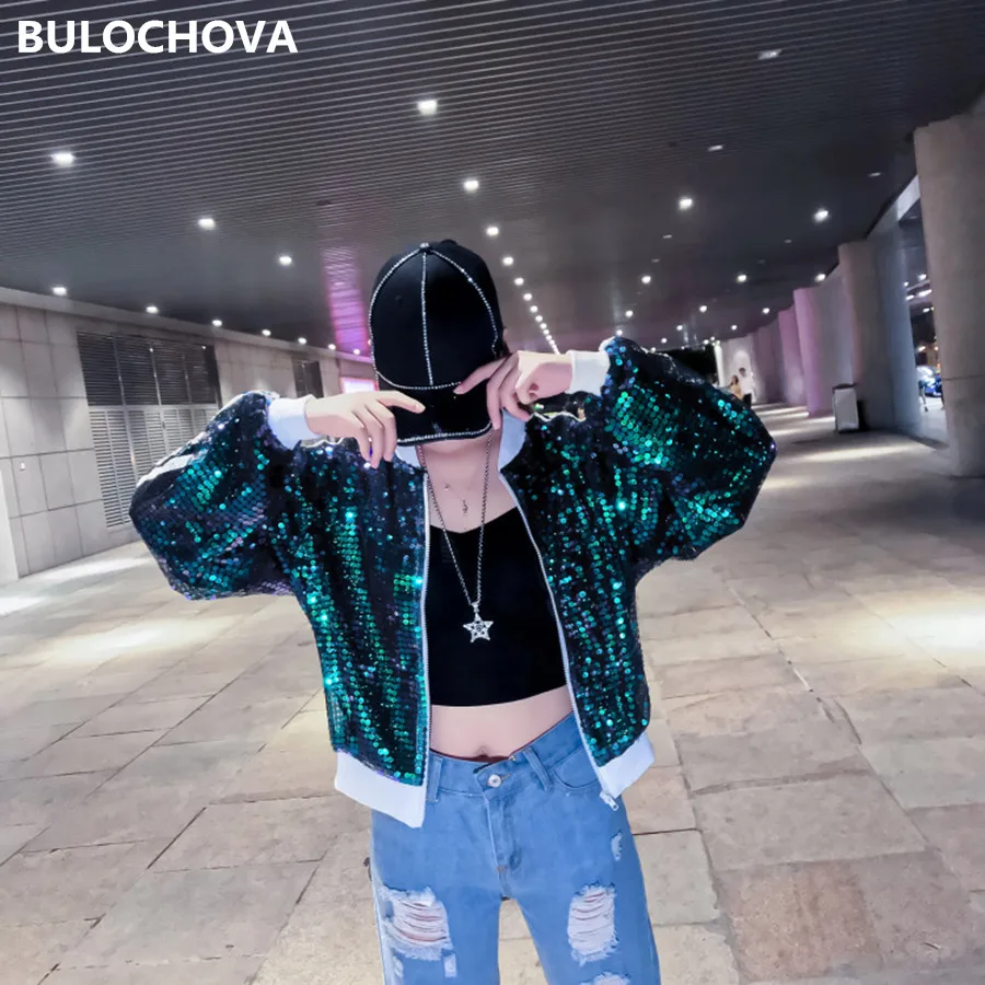 

2019 Newest Autumn Women Runway Fashion Stage Performance Clothing Short Coat Print Letters Sequins Sport Baseball Jacket Coats