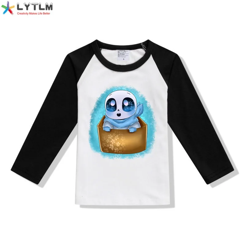 LYTLM Undertale для маленьких мальчиков зимнее платье с длинными рукавами, топы из модифицированного вискозного волокна футболка "Аниме" Детская футболка с рисунком персонажей из мультфильма для детей, Джек Скеллингтон топ для девочек - Цвет: CX Raglan Black
