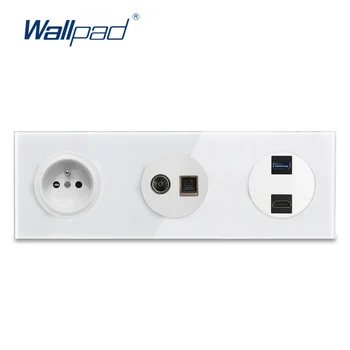 

Wallpad EU French Socket TV DATA USB 3.0 HDMI Crystal Tempered Pure Glass Panel Wall Power Outlet Grounded 16A