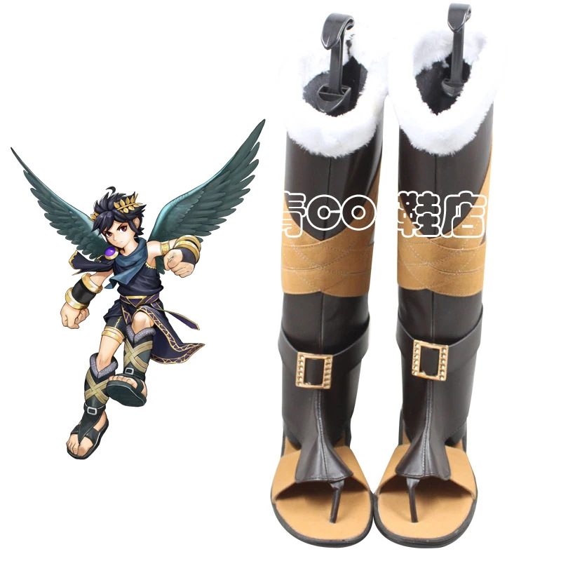 Kid Icaro: Montante New Light Mitologia: Specchio Di Palutena Dark Winged Dark Pit Black Pit Pittoo Gioco Cosplay Scarpe Stivali C006