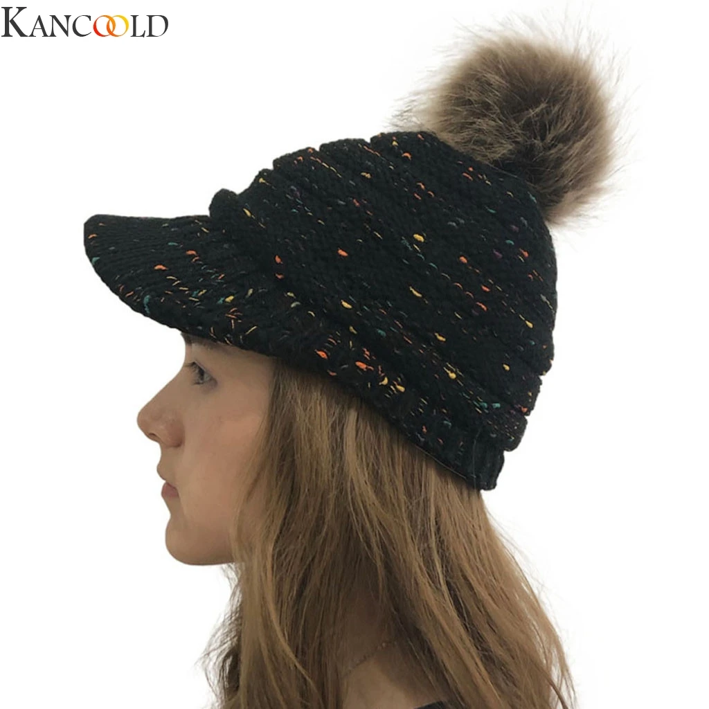 KANCOOLD, новинка, зимние женские тёплые вязаные шапки, шапочка с помпоном, теплые шерстяные уличные шапки, Новое поступление, повседневная верхняя одежда, теплая шапка с ушками