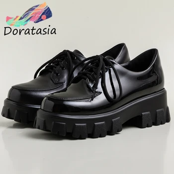 

DORATASIA New Girl Casual lace-up Shoes Spring Brand Flat Platform Flats Women Cool Solid Black High Shoes Woman
