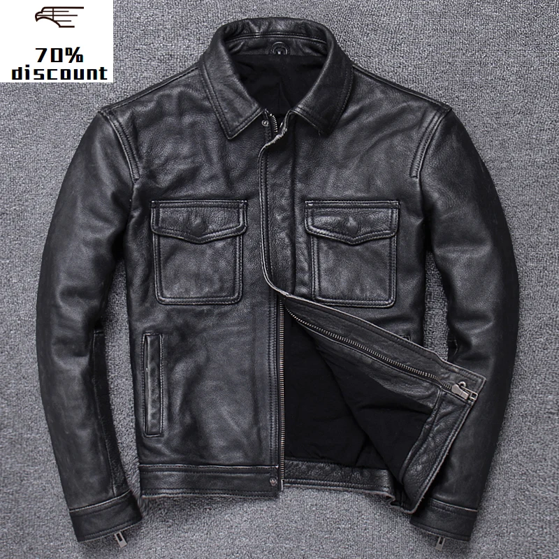 

2020 New Men's Genuine Leather Jacket Men blouson moto army With Rib Cuff Standing Collar sheepskin coat winter and spring