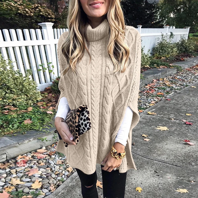 Suéter de punto de cuello alto para mujer, Jersey elegante de siete mangas de Color sólido, de punto, talla grande 5XL, Otoño e Invierno