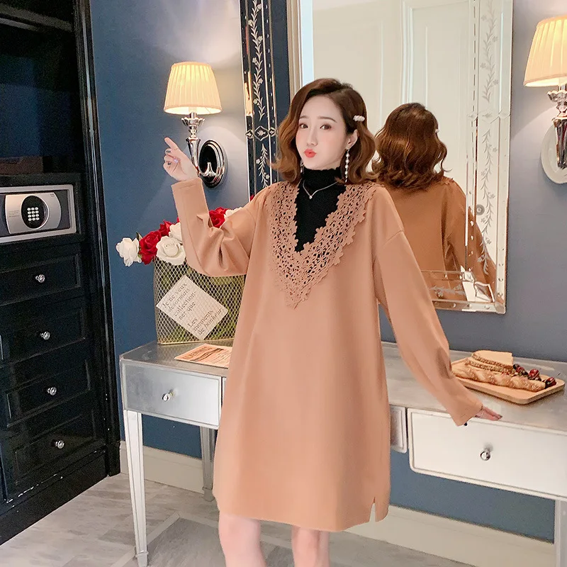 

2019 New Style Women's Fall And Winter Clothes Woolen Fashion Loose Slimming High Collar Mock Two-Piece Large Size Pregnant Wome