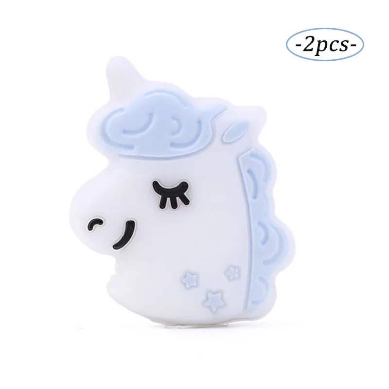 pastel blue LOFCA 2 шт. силиконовые бусины Прорезыватель для зубов в форме единорога животных BPA бесплатно пищевого качества Силиконовые Детские Прорезыватели для зубов Уход соска клип ожерелье - Цвет: pastel blue