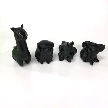 

Natural Crystal Black Obsidian Pokemon Healing Quartz Set Wicca Stone Figurine Carved Craft Pikachu Art Home Decoration Gift