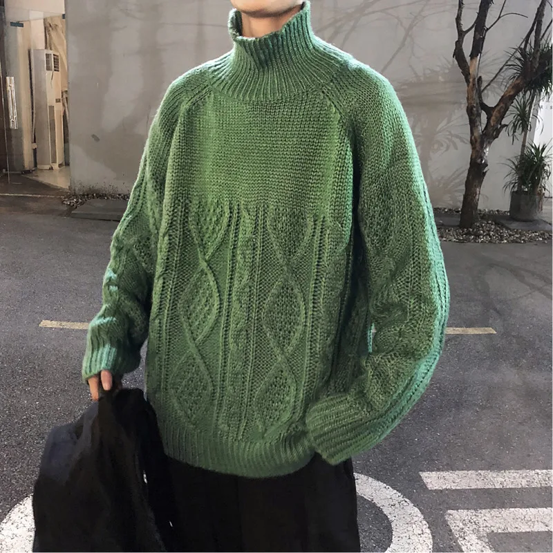 

Winter Turtleneck Sweater Men's Warm Fashion Solid Color Casual Knit Pullover Man Wild Loose Long Sleeve Sweater Male Clothes