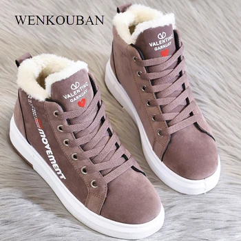 

2020 Winter Sneakers women Vulcanize Shoes Warm Plush Platform Sneakers Ladies Casual Fur Lace Up wedge Shoes Chaussure Femme