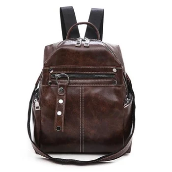 

Retro Ladies Backpack Pu Leather Shoulder Bag Simple Casual School Bag Female Brown L