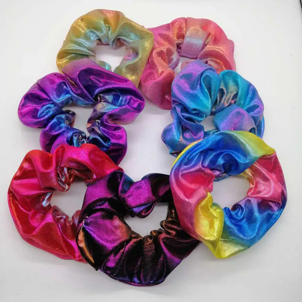 8pcs 11cm Colorful Laser Hair Ring Women Elastic Hair Rope Glitter Ponytail Holder Laser Radiation Hair Ring Scrunchy Hair Band