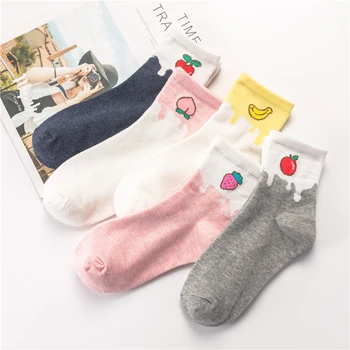 

5 Pairs Women's Cute Fruits Cotton Crew Socks Fun Pattern Colorful Short Ankle Socks