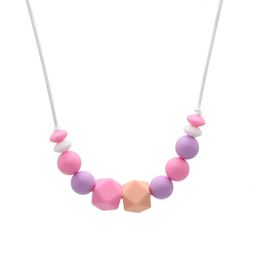 Baby Silicone Teether Bracelets Food Grade Silicone Pendant Teething Necklace Hexagon Silicone Beads Nursing Teether Necklace