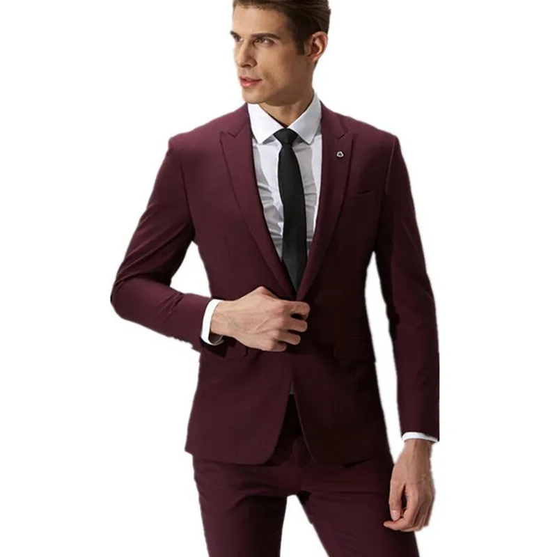 Fashion men suits wine red groom suit 