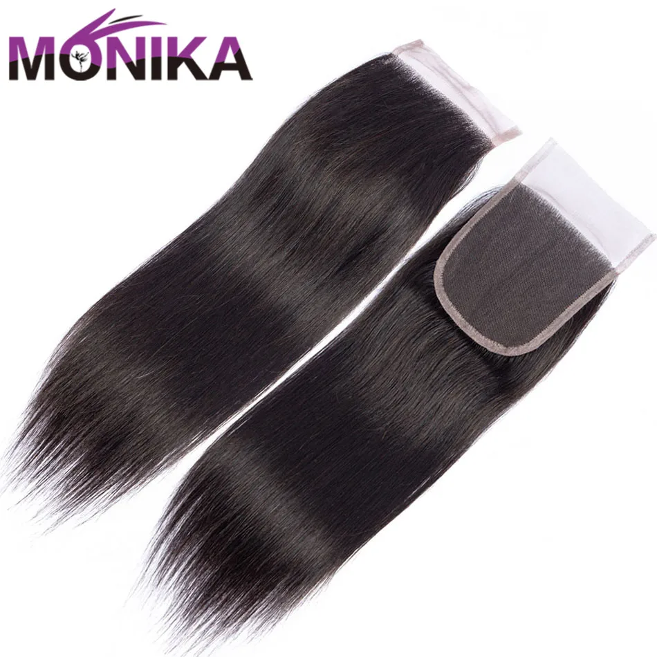 Monika индийские волосы прямые кружева закрытия 4x4 средняя часть закрытия 8-22 дюймов 100% человеческих волос Закрытие швейцарская шнуровка не