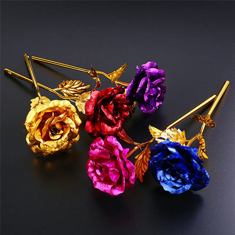 Rainbow Color Gold Plated Rose Flowers Romantic Birthday Wedding Party Nice Gift 