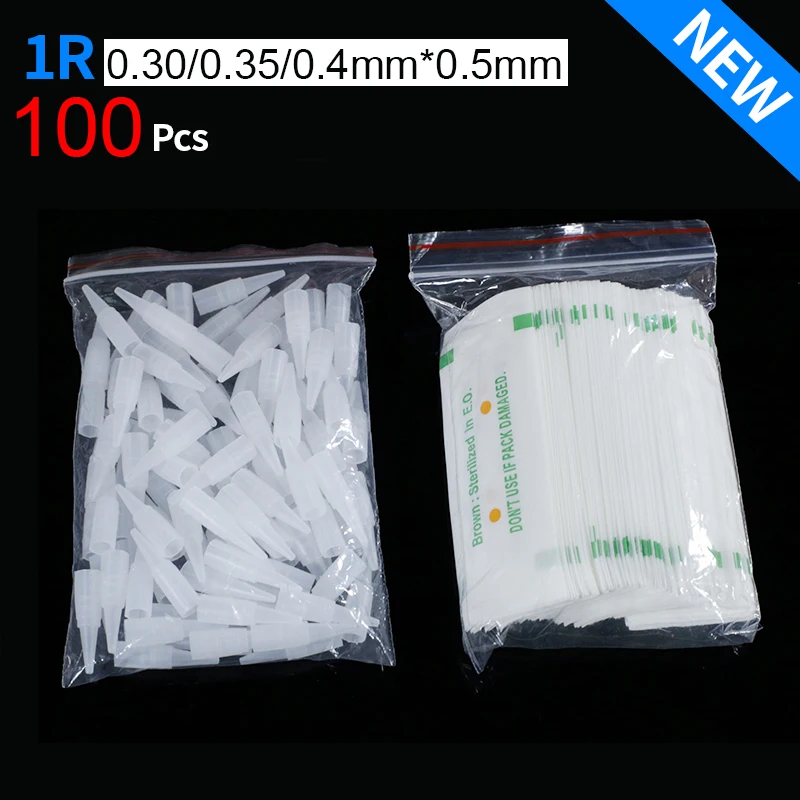 

100 PCS 1RL 0.40mm*0.5mm Tattoo Needles And 100 PCS Caps For Permanent Makeup Traditional Tattoo PMU Needles Independent Package