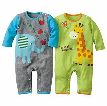

Long Sleeve Elephant Print Romper For Baby Boy Jumpsuit Buttons Up Autumn Winter
