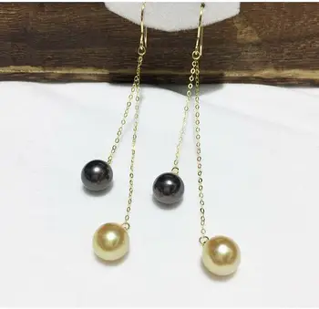 

gorgeous pair of 9-10mm south sea round black gold pearl earring 14k