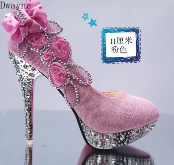 

Adult gift women's high heel stiletto waterproof platform rhinestone round head large size single shoes bride wedding shoes