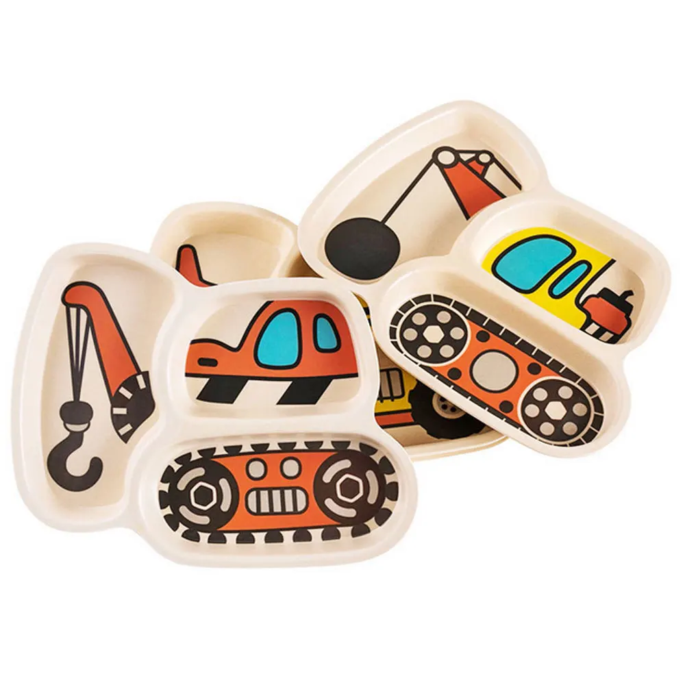 3pcs/set Cartoon Car Plate Fork Spoon Dinner Plates Set Dishes Divided Compartment Plates Tableware for Kids Toddlers Children