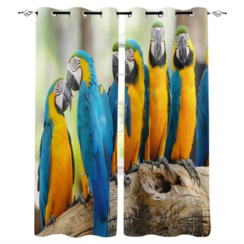 

Blue Parrot Pattern Window Curtains Polyester Fabric Living Room Curtain Home Decor