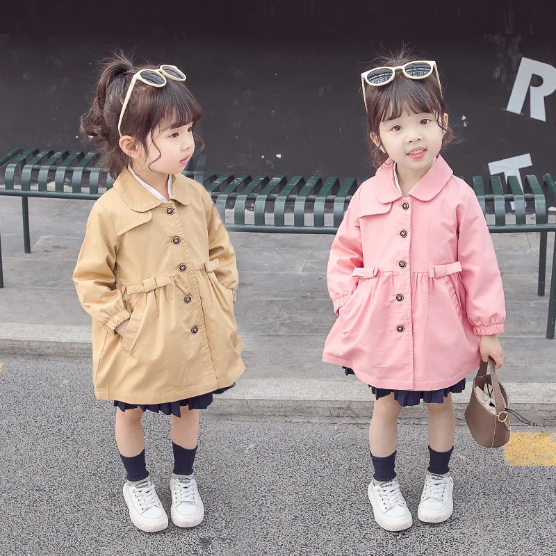 Special New Autumn Bow Jacket Korean Version Baby Girl Windbreaker Fashion Single Breasted Children Clothing Trench Coat