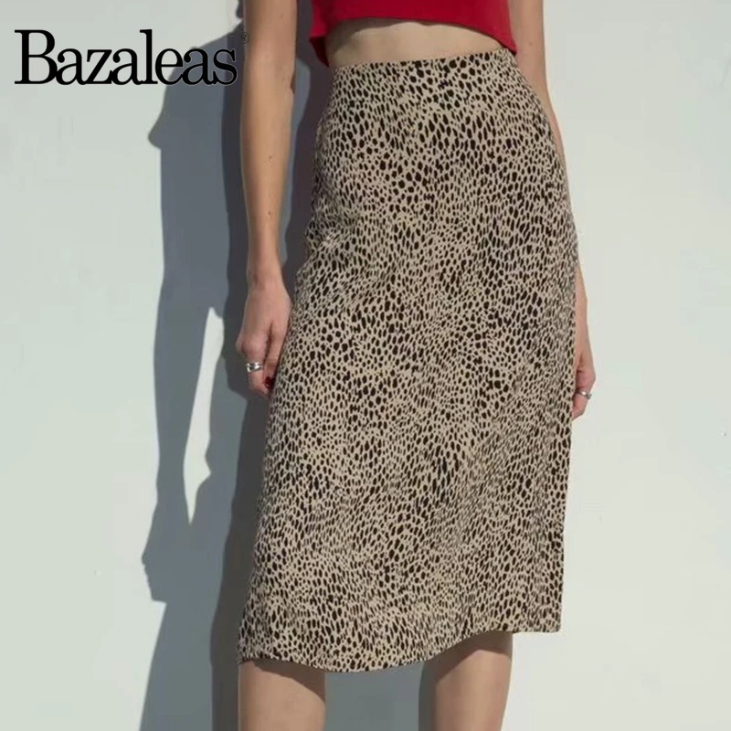 Женская леопардовая юбка Bazaleas модная пикантная средней длины с высокой талией в