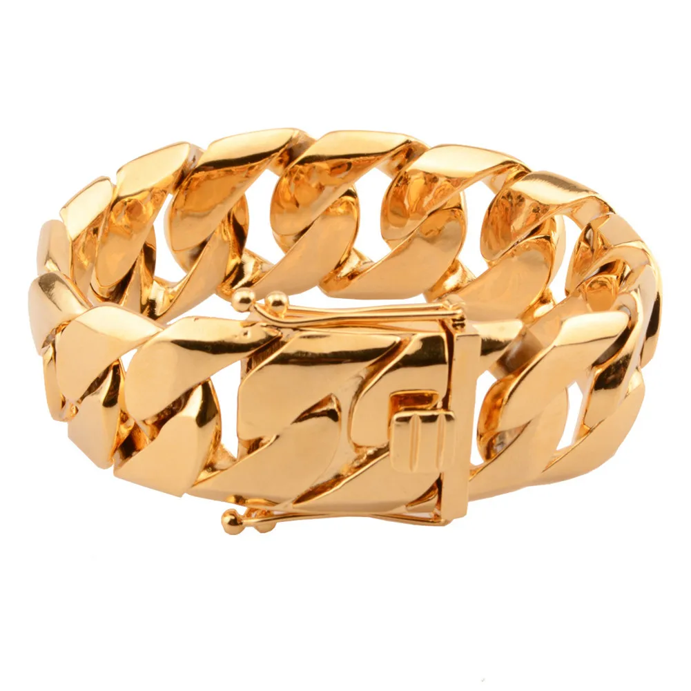 Майами, кубинская сеть мужской браслет цвет медно-Золотой Позолоченные 23 мм браслеты для мужчин Хип Хоп рок ювелирные изделия подарки