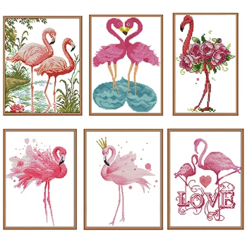 

Flamingo precision printing cross stitch pattern DIY handmade needlework embroidery set China count cross stitch kit decoration