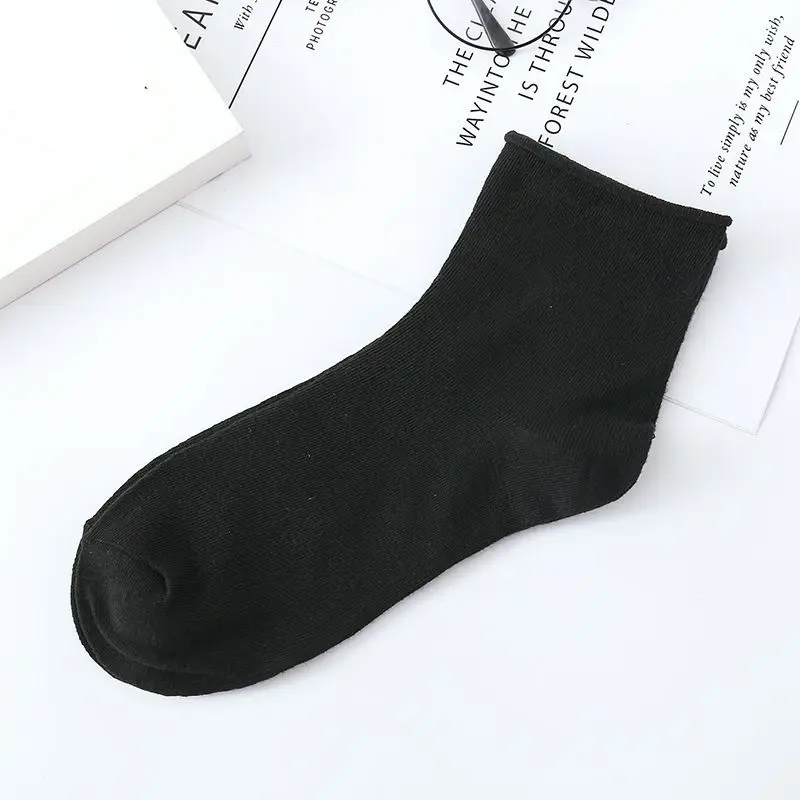 ROPALIA/корейский стиль, яркие хлопковые носки для женщин и мужчин, милые короткие носки по щиколотку, желтые, синие, белые, зеленые, красные, черные носки для девочек, подарок - Цвет: Черный