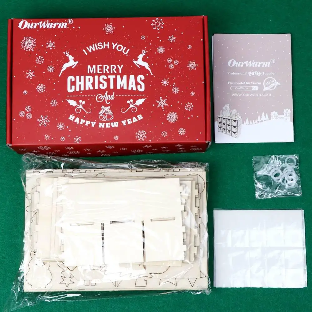 OurWarm DIY деревянный Адвент календарь коробка с выдвижными ящиками 32*34*6 см дом в форме Рождество обратного отсчета календарь подарки игрушки для детей