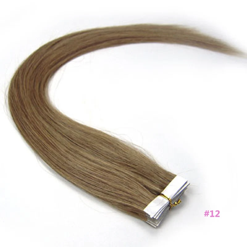 #12 Chocola 30g-70g 1" 16" 1" 20" 2" 24" Non-переходящие плавно от темного к светлому) волос Пряди человеческих волос для наращивания 20 шт./упак. пряди волос на ленте, волосы на Клейкой Ленте имитирующей кожу - Color: #12