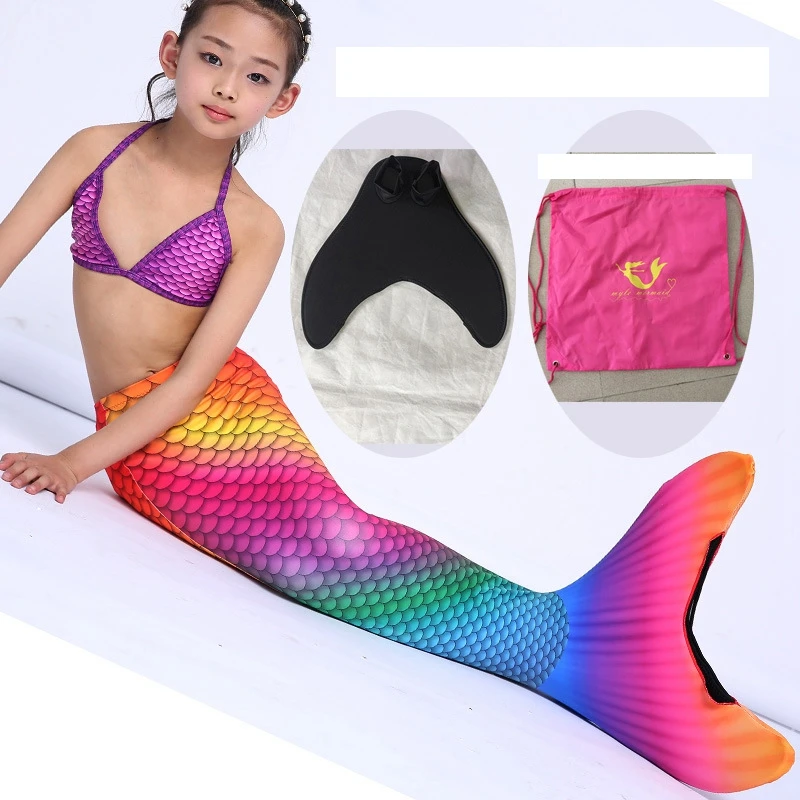 Mermaid Coloful Swimsuit Children's One Piece Swimsuit Thicken Lycra Swimwear Ankle+ Fishtail Cosplay Kids Swimming Flipper - Цвет: 106417